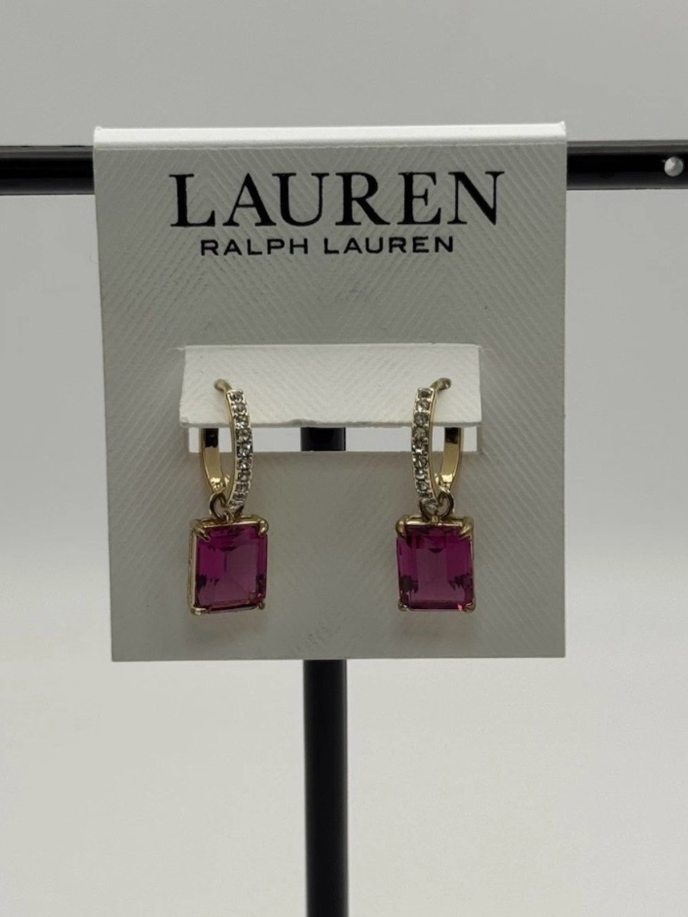 Lauren Ralph Lauren Gold-Tone Hoop Earrings with Fuchsia Crystal Drops